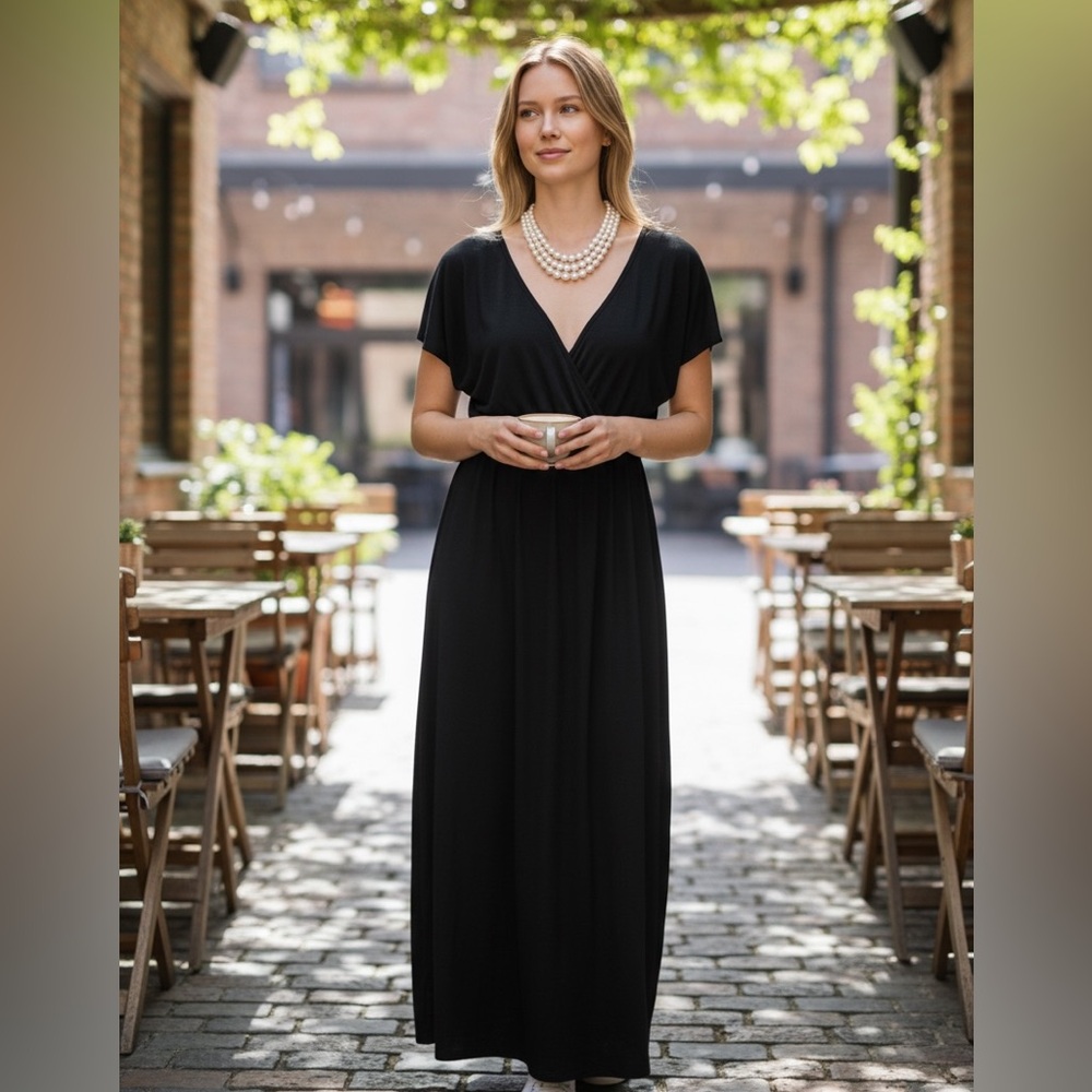 NEW• CREME DE LA CREME ESSENTIALLY CLASSIC BLACK MAXI DRESS• M-XL
